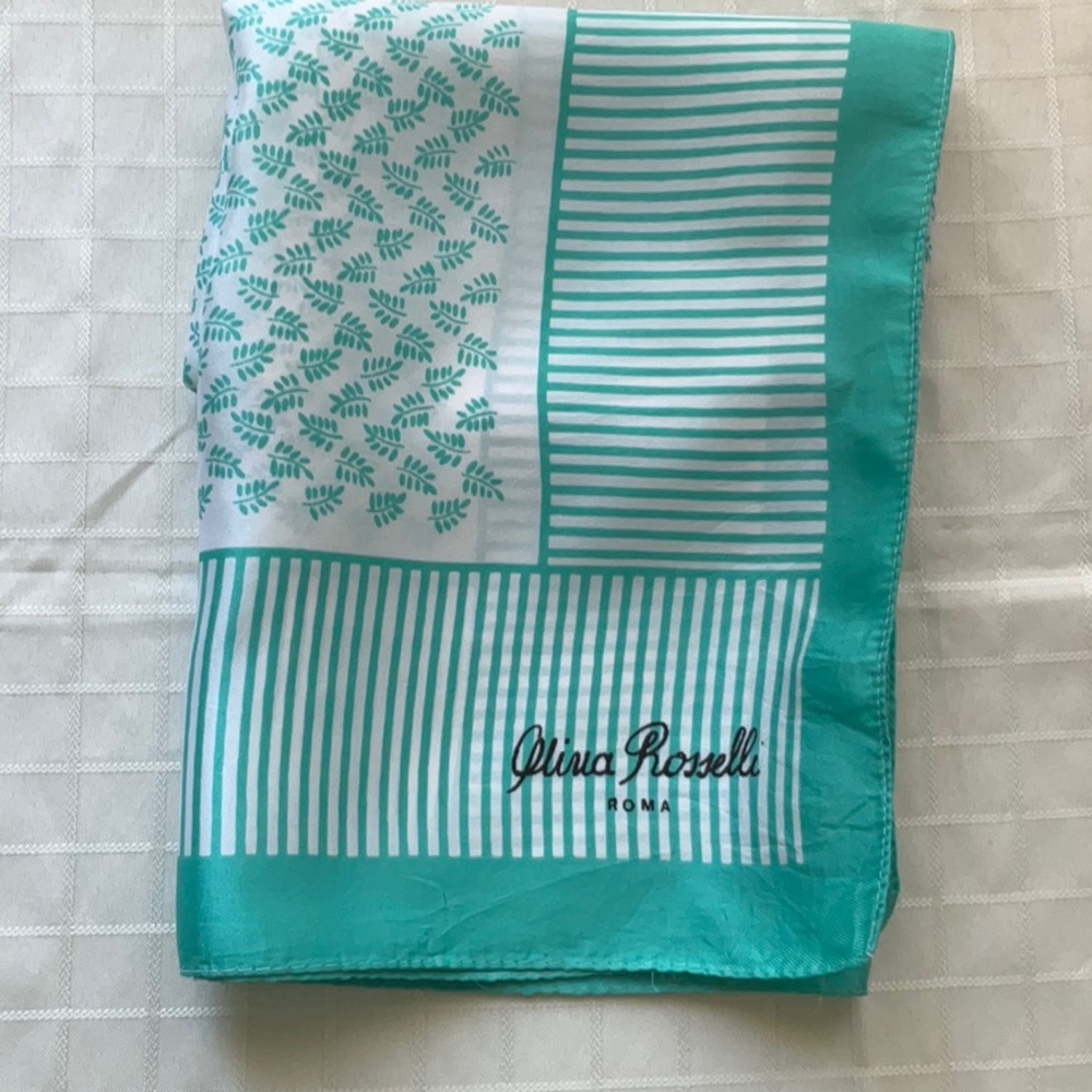 Teal and White Patterned Scarf